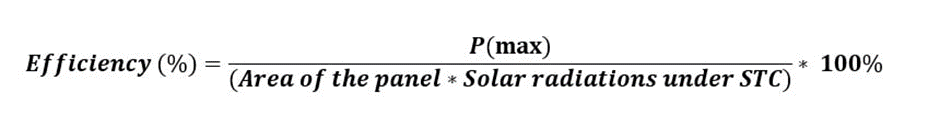 The formula for calculating the solar panel efficiency