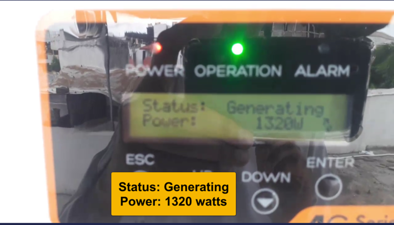 The power generation by the solar panels on a cloudy day.