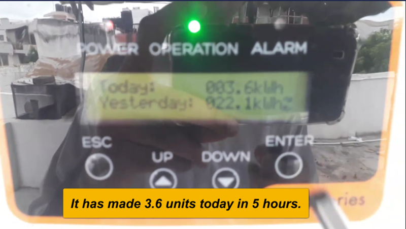 Energy produced by the solar panels in 5 hours on a cloudy day.