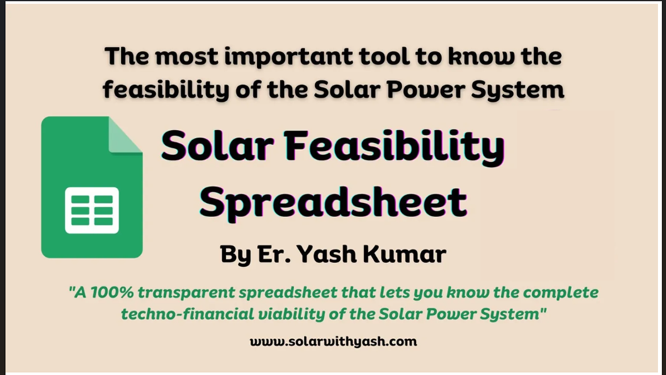 Solar Feasibility Spreadsheet for solar sizing, designing and finding payback