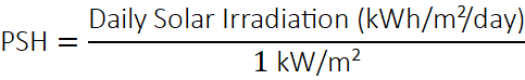 Peak Sun Hours is the Daily Solar Irradiation per 1 kW/m²