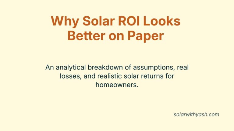 Why Solar ROI Looks Better on Paper – analytical banner explaining assumptions, real losses, and realistic solar returns for homeowners.