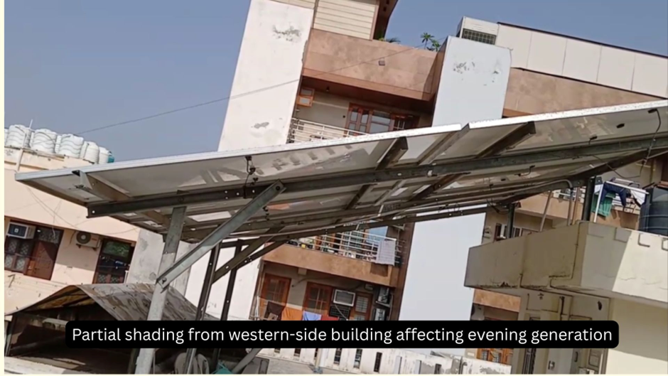 Partial shading rooftop solar panels, west side building, India