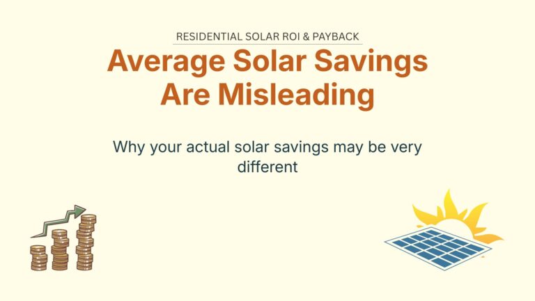 Banner for article about why average solar savings are misleading in residential solar ROI calculations.