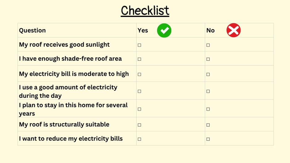 Solar worthiness checklist.