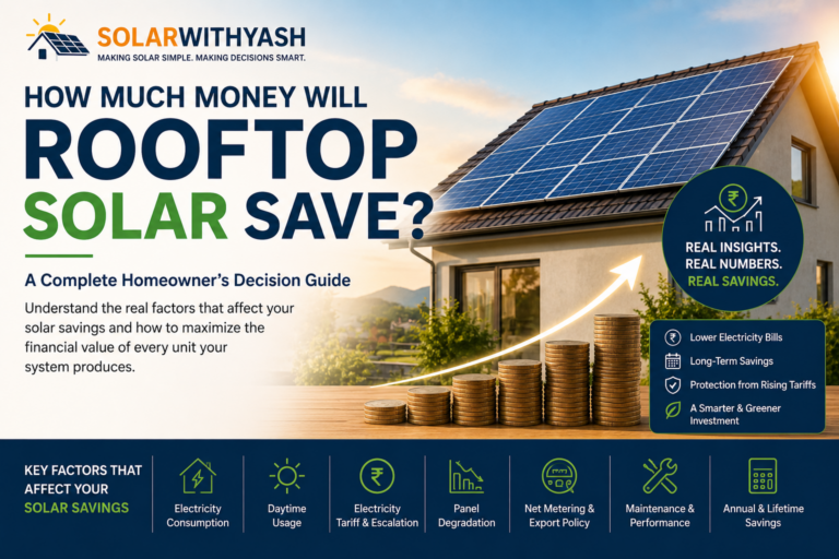 Rooftop solar panels illustrating solar savings and financial benefits.